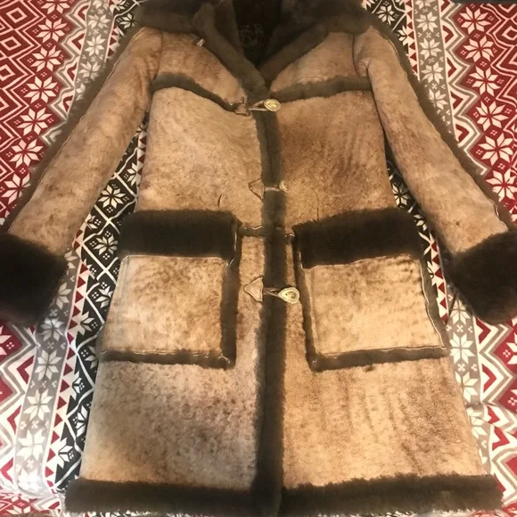 Vintage OVERLAND Brown Rancher Shearling Sheepskin Coat, Sz M / L, USA Taos - Picture 1 of 4